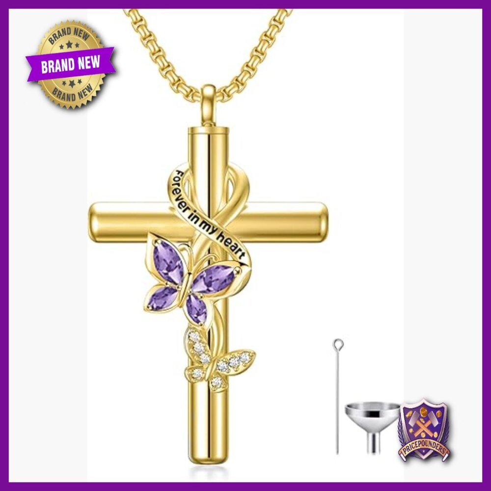 Sterling Silver Butterfly Cross Urn Necklace Cremation Memorial Pendant